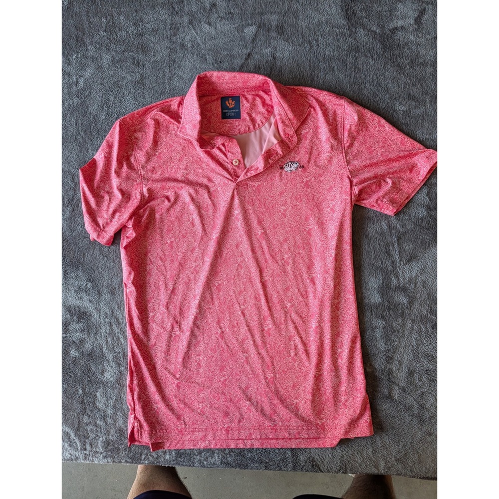 Donald Ross Sport Mens Pink Paisley Performance Polo Shirt Frog Logo Size S